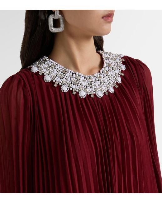 Self-Portrait Red Ostrich Feather-Trim Maxi Dress