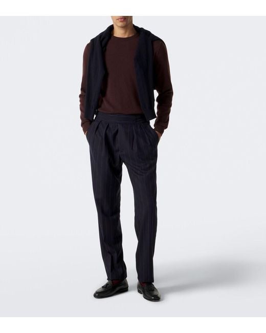 Rubinacci Blue Striped Virgin Wool Straight Pants for men