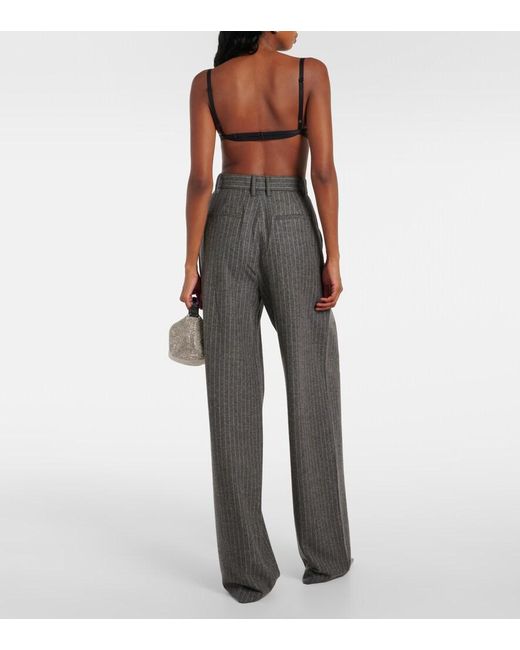 Alex Perry Gray Pinstriped High-Rise Tapered Pants