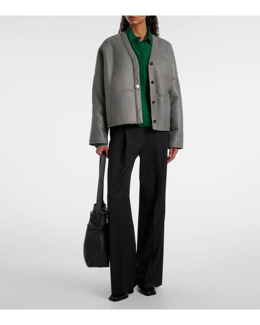 Loewe Gray Pebble Shearling-Lined Leather Jacket