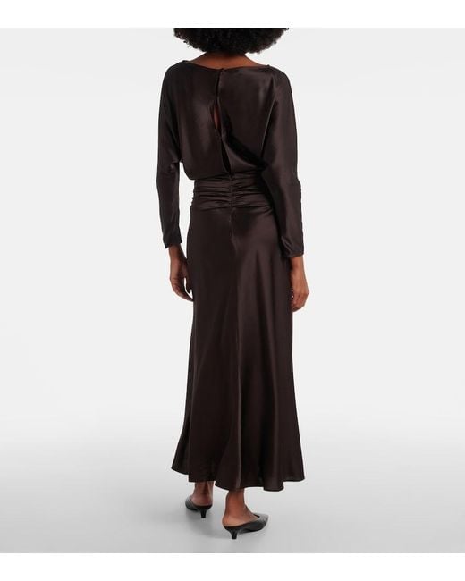 Staud Brown Freda Ruched Silk-Blend Gown