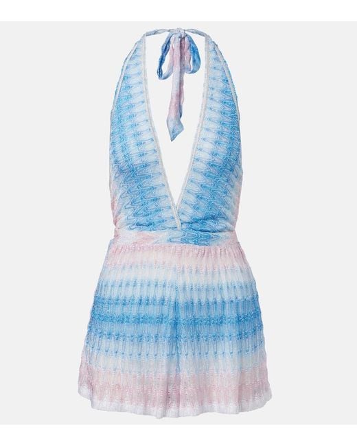 Missoni Blue Zigzag Ombre Lame Romper