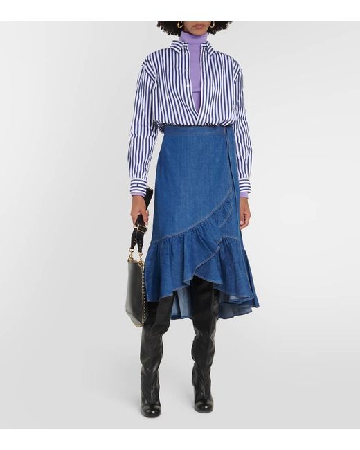 Polo Ralph Lauren Blue Ruffled Cotton Chambray Wrap Skirt