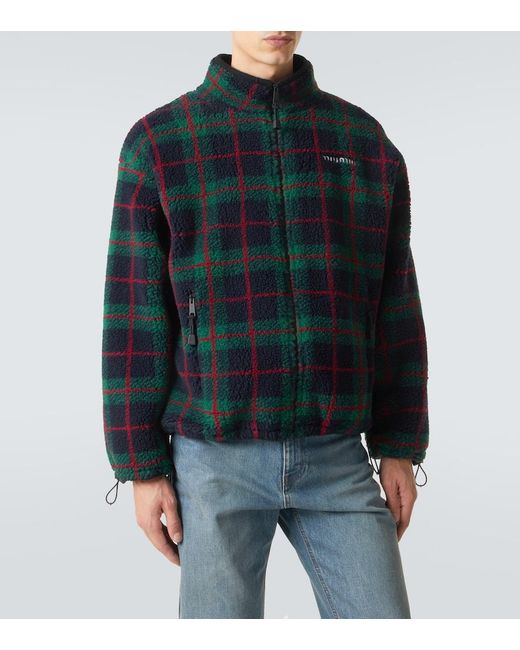 Miu Miu Green Checked Teddy Jacket for men