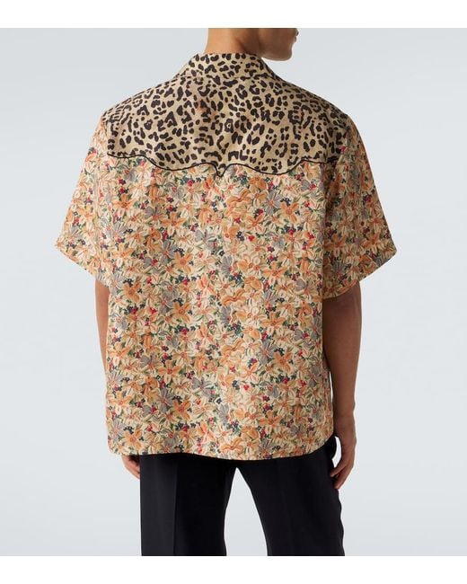 Valentino Natural Printed Silk Bowling Shirt for men