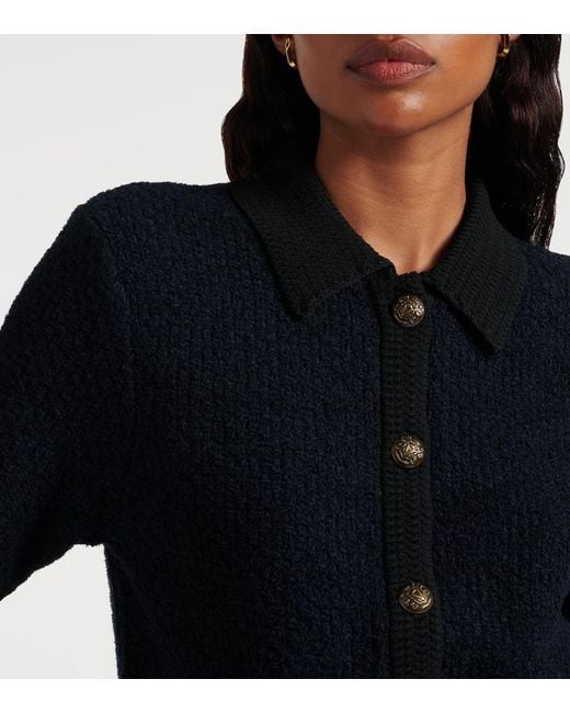 Veronica Beard Blue Cotton And Wool-Blend Cardigan