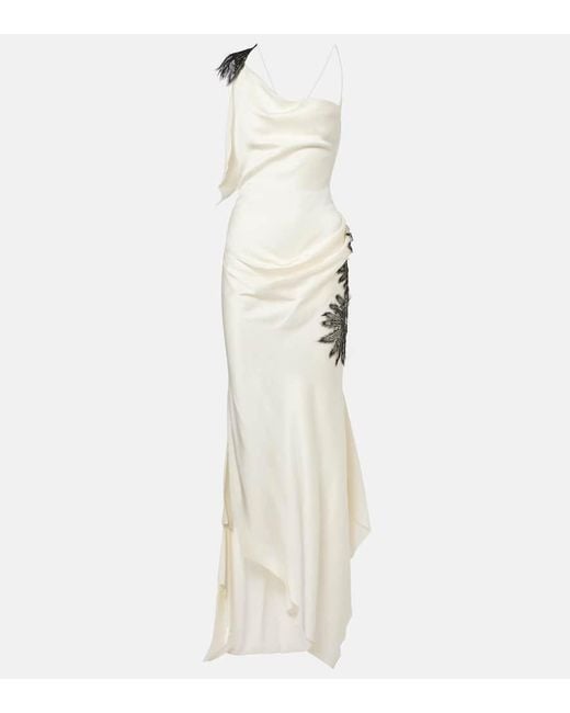 Robe Longue En Crepe De Satin A Fleurs Victoria Beckham en coloris White