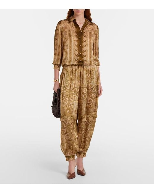 Zimmermann Brown Luna Paisley Silk Satin Shirt