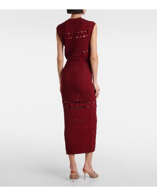Elie Saab Red Cut-Out Knitted Midi Skirt