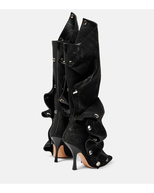 Y. Project Black Snap Denim Knee-High Boots