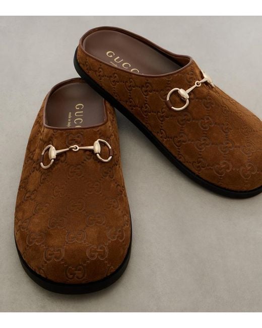 Gucci Brown Gg Horsebit Suede Mules