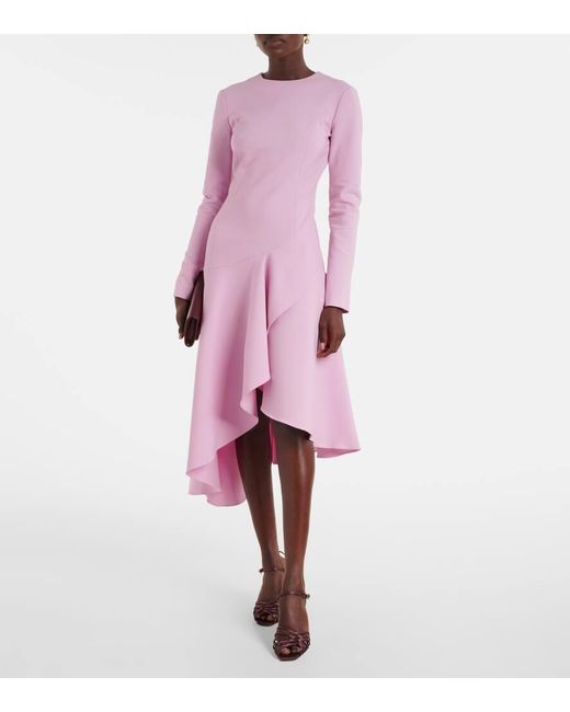 Oscar de la Renta Pink Asymmetric Wool-Blend Cocktail Dress