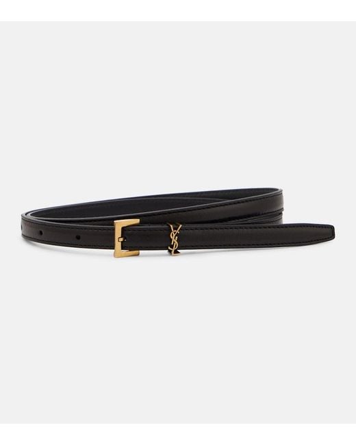 Saint Laurent Black Cassandre Slim Leather Belt