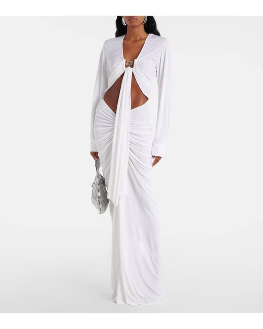 Christopher Esber White Embellished Gathered Jersey Gown
