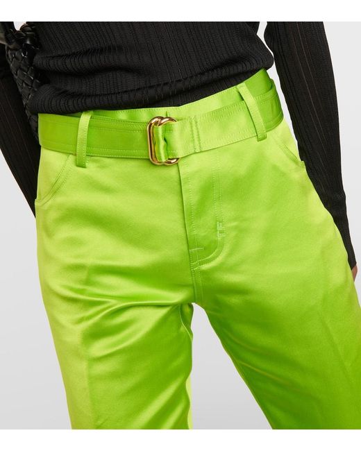 Tom Ford Green Cuffed Silk Straight Pants
