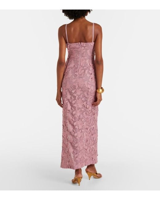 Blumarine Pink Embroidered Lace Maxi Dress