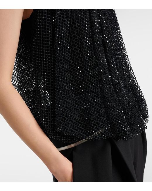 Sportmax Black Embellished Mesh And Jersey Top