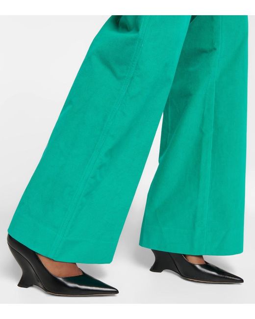 Victoria Beckham Blue Alina Corduroy Wide-leg Pants