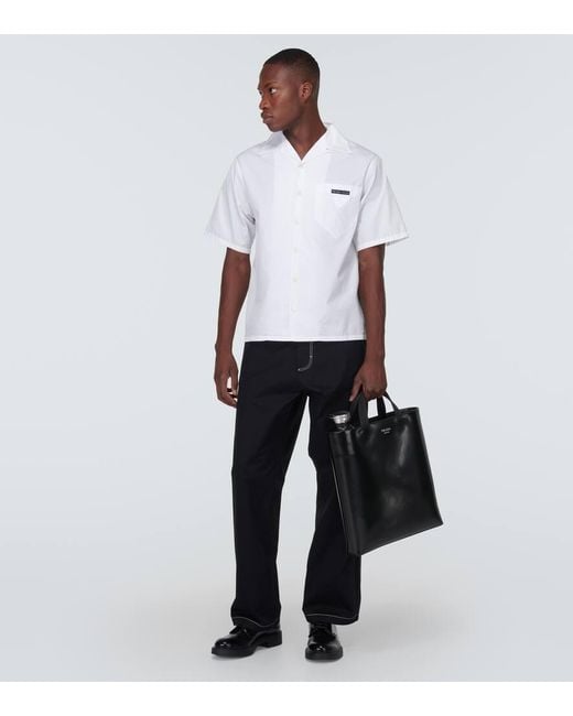 Prada Black Leather Tote Bag And Water Bottle Set for men
