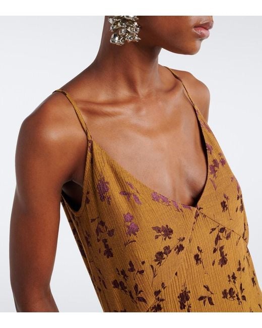 Dries Van Noten Metallic Floral Jacquard Satin Slip Dress