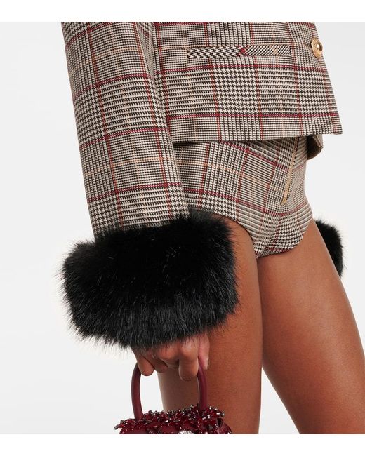 Self-Portrait Black Faux Fur-Trimmed Wool-Blend Jacket