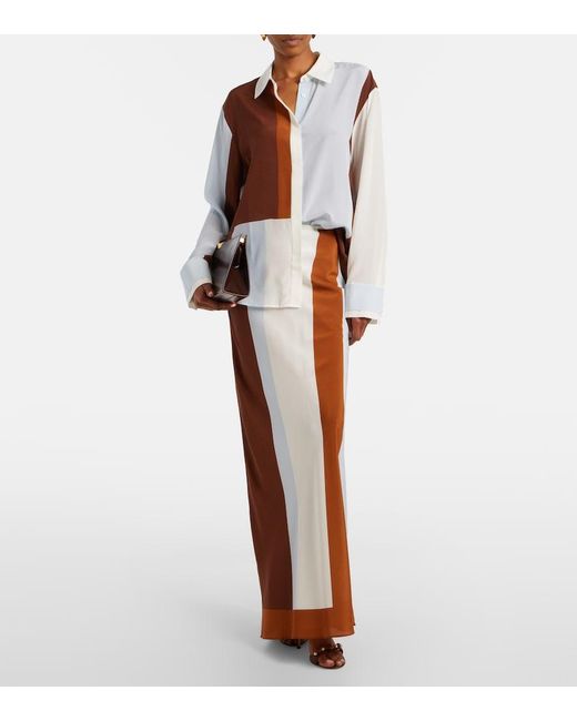 Sir Brown Striped Silk Maxi Skirt