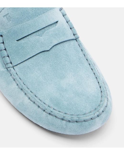 Tod's Blue Gommino Suede Penny Loafers