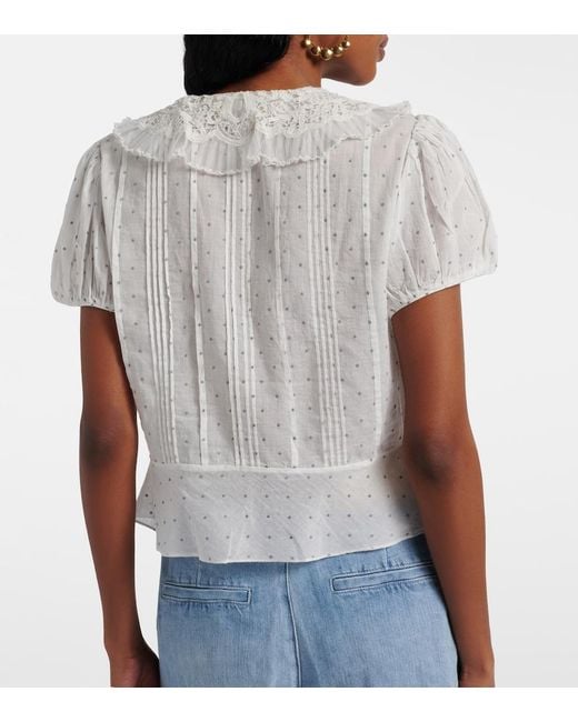 Doen White Oleta Polka-Dot Cotton Top