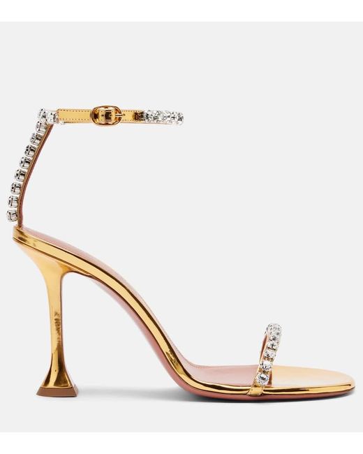 AMINA MUADDI Metallic Sandalen Gigi 95 Aus Leder Mit Kristallen