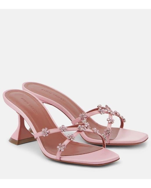 AMINA MUADDI Pink 70 Embellished Satin Sandals