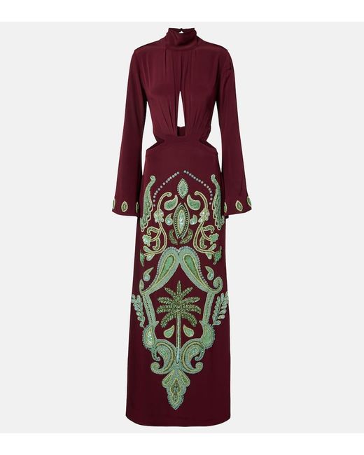 Johanna Ortiz Red Aurora Magica Beaded Silk Gown