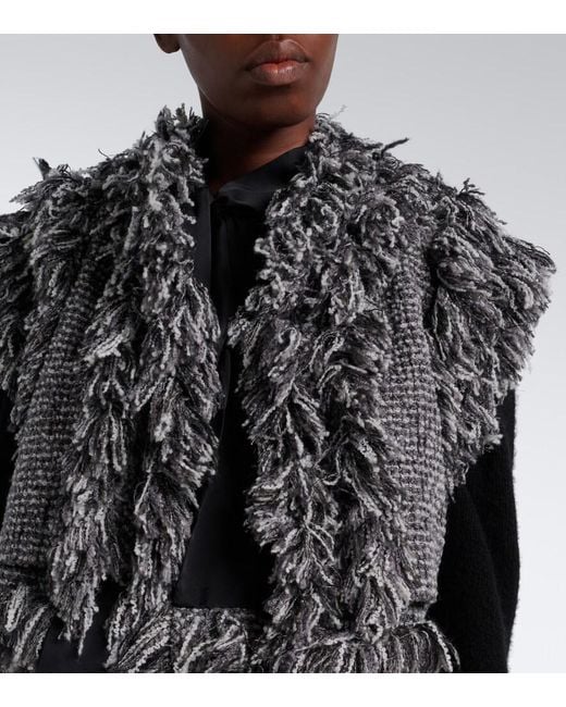 Sacai Gray Fringed Wool-Blend Tweed Vest