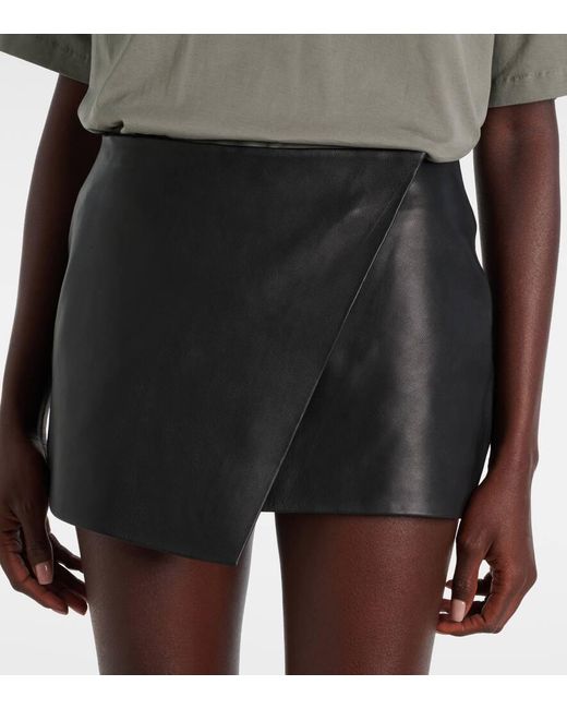 Frankie Shop Gray Cleo Wrap-Around Leather Mini Skirt