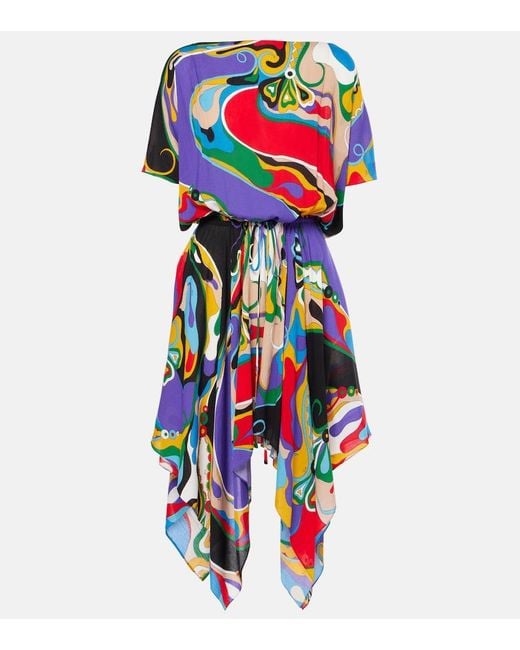 Emilio Pucci White Orchidee Asymmetric Minidress