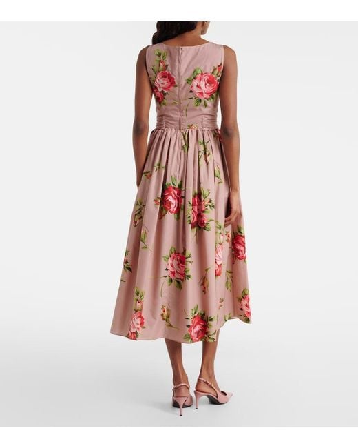 Dolce & Gabbana Red Floral Belted Cotton Midi Dress