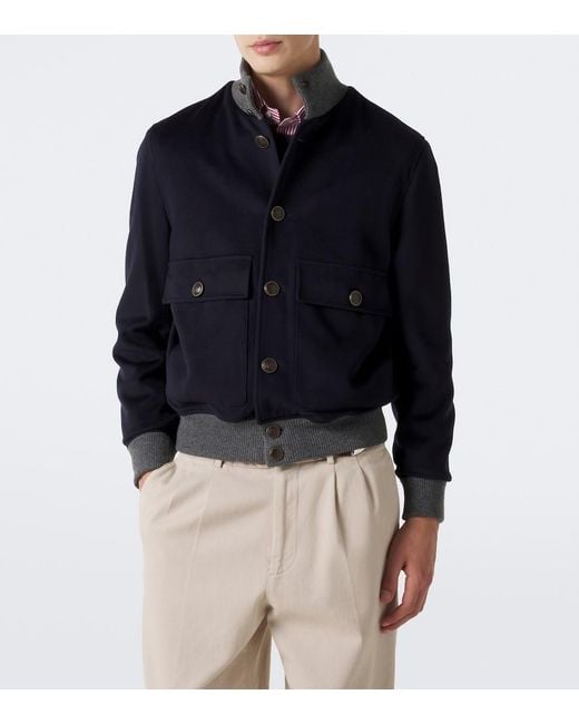 Brunello Cucinelli Blue Virgin Wool Blouson Jacket for men
