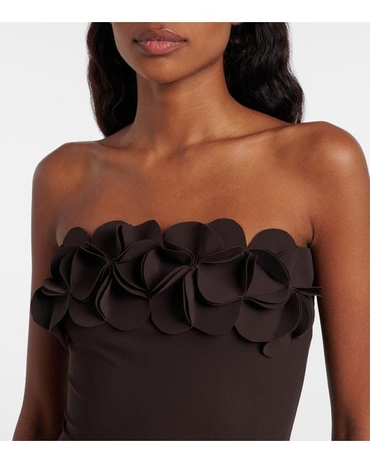 Karla Colletto Brown Tess Floral-Applique Swimsuit