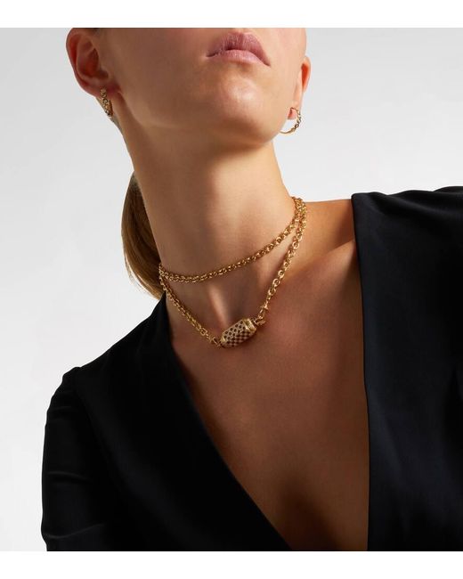Marie Lichtenberg Metallic Check 18Kt Locket Necklace With Diamonds And Rubies