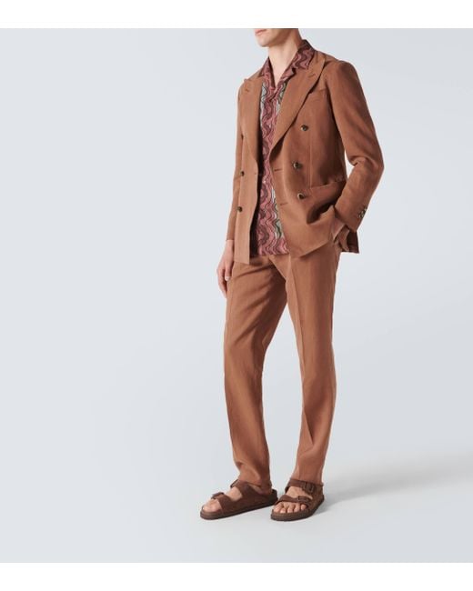 Thom Sweeney Brown Double-breasted Linen Suit for men