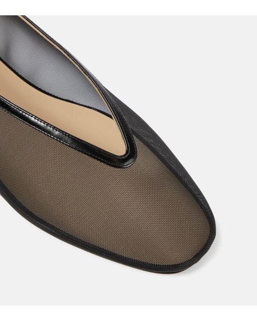Le Monde Beryl Gray Luna Leather-Trimmed Mesh Ballet Flats