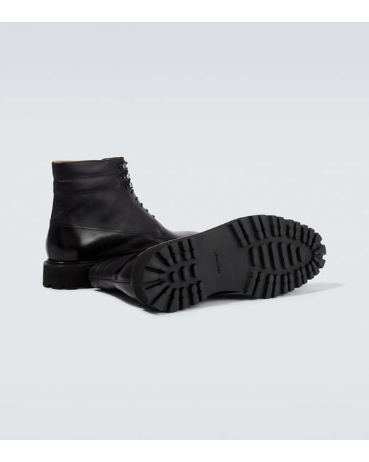 John Lobb Black Alder Leather Lace-Up Boots for men