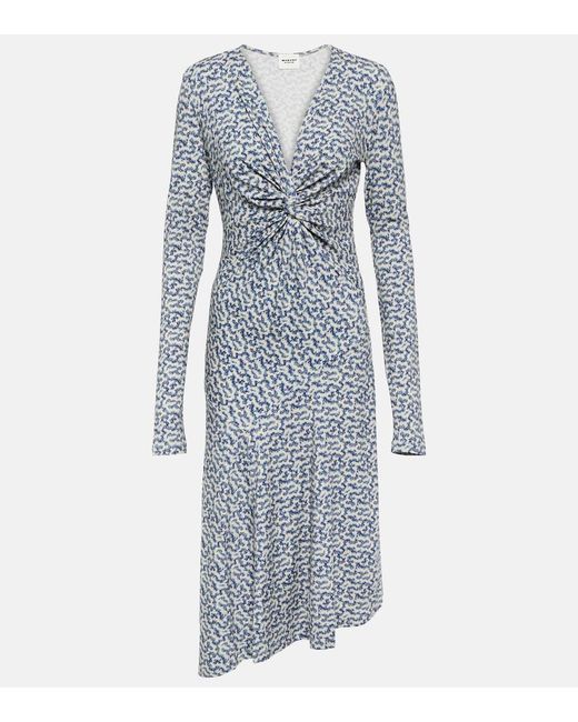 Isabel Marant Blue Lania Printed Jersey Midi Dress