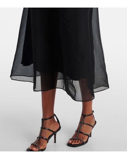 Brunello Cucinelli Black Silk Organza Midi Skirt