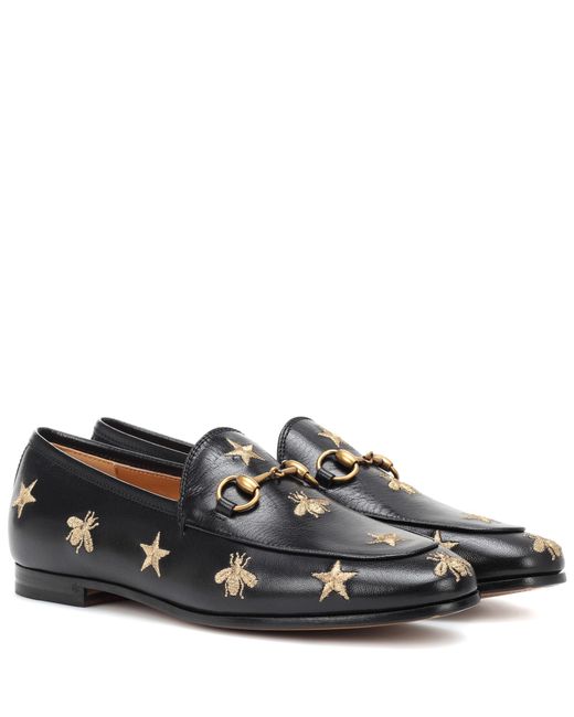 Gucci Black Jordaan Embroidered Leather Loafers