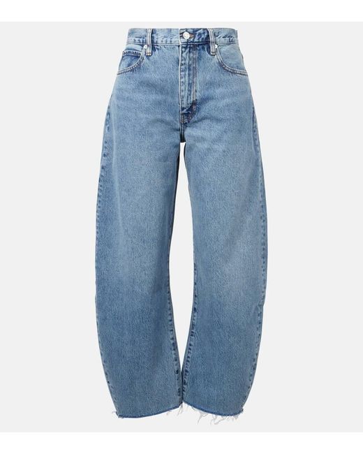 Jeans Barrel Bubble Crop A Vita Alta di FRAME in Blue