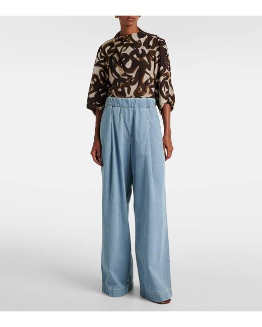 Jeans A Gamba Larga E Vita Alta di Dries Van Noten in Blue