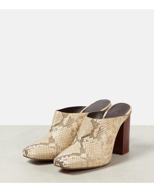 Chloé Natural Ambre Snake-Effect Leather Mules