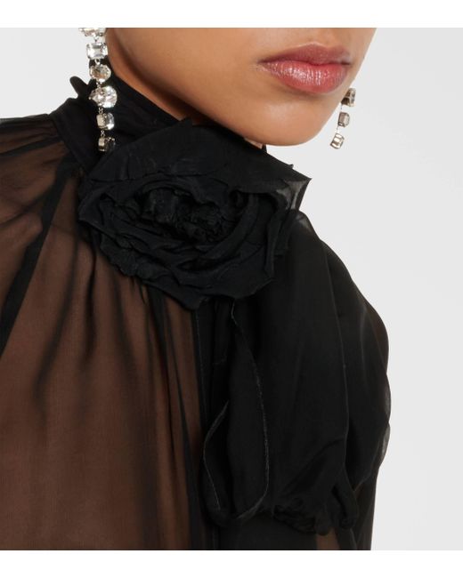 Dolce & Gabbana Gray Floral-applique Silk Chiffon Blouse