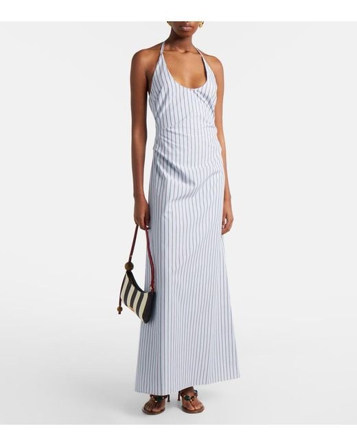 Sir White Pinstripe Cotton-Blend Maxi Dress