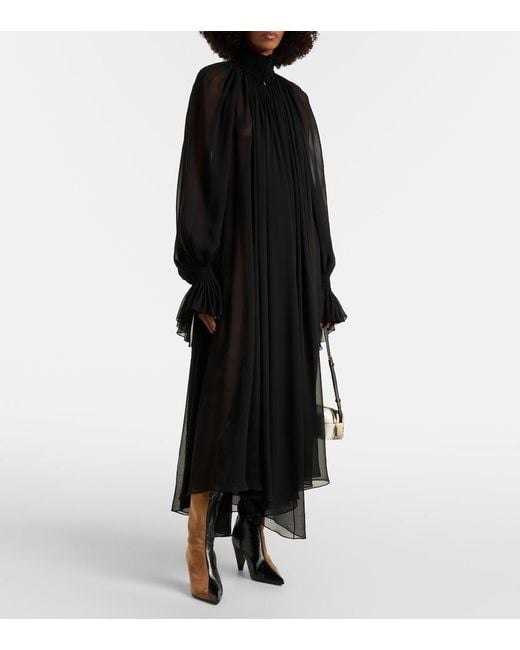 Khaite Black Edgar Semi-Sheer Silk Tulle Midi Dress